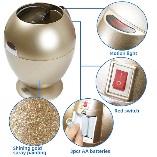 Automatic Motion Sensor Trash Can, 2.6 Gallon/10L Small Cute Garbage Bin with Lid, Hands-Free Silent Opening for Baby Diaper, Kids Room, Bedroom, Office, Home Decor - Modern Egg Shape (Gold)