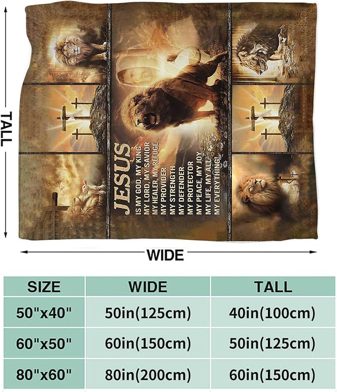 Tijuboni Christian Lion Throw Blanket Religious Gifts for Women Men Girls Boys Kids Adults Soft Flannel Fleece Blanket for Couch Sofa Bed Home Decor 50"x60"