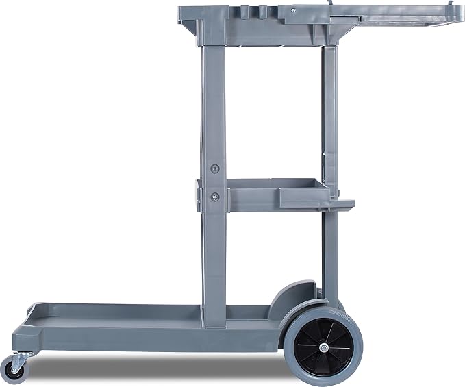 Carlisle FoodService Products Janitorial Cart Short Platform Cart with 25 Gallon Trash Bag for Restaurants, Hospitals, and Schools, Plastic, 45 X 19 X 39 Inches, Gray
