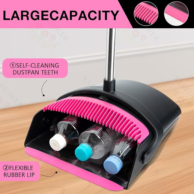 Broom and Dustpan Set+Self-Wringing Twist Mop for Floor Cleaning, 57” Long Handle Heavy Duty Microfiber Mop for Wet Mopping on Tile, Hardwood, Kitchen, Bathroom, Patio, Garage