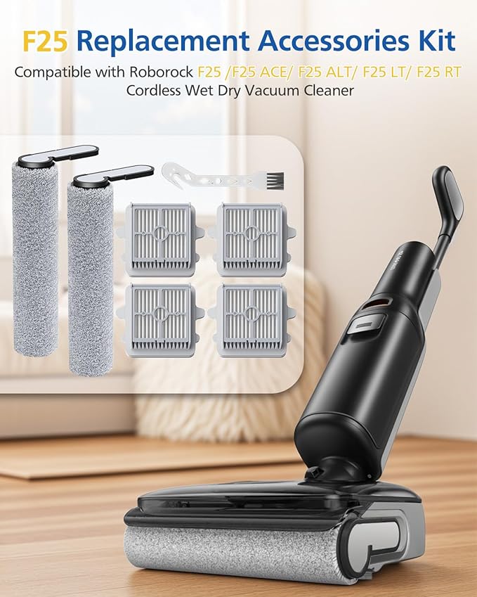 F25 Brush Roll and HEPA Filter Replacement Kit Accessories Compatible with Roborock F25/F25 ACE/F25 ALT/F25 LT/F25 RT/F25 ACE/F25 GT/F25 Ultra Cordless Wet Dry Vacuum Cleaner