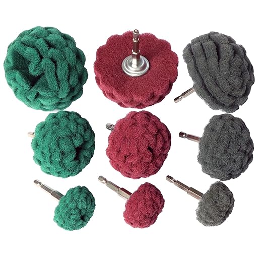 9PCS Scouring Pads Abrasive Buffing Polishing Wheel Drill Attachment Set, Non Woven Wheel Polishing Kit for Drill,Power Scrubber Drill Polishing Kit（Green red Gray 1/4” Shank