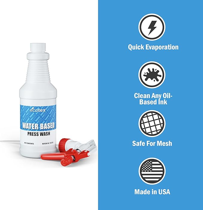 Ecotex® Water Based Press Wash (Pint - 16oz) - Eco-Friendly Mesh Screen Cleaner, For Screen Printing Screen to Remove Water Based Screen Printing Ink - Screen Printing Supplies