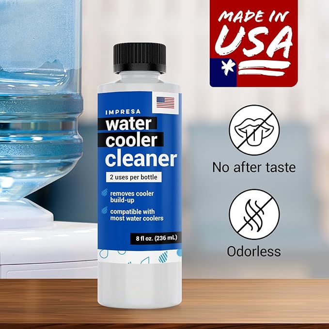 IMPRESA Water Dispenser Cleanser & Cooler Cleaner & Descaler - 2 x 8 Fl Oz - Top & Bottom Loading Water Coolers & Dispensers - Active Cleaning Solution for Reservoir Cleaning & Buildup Removal