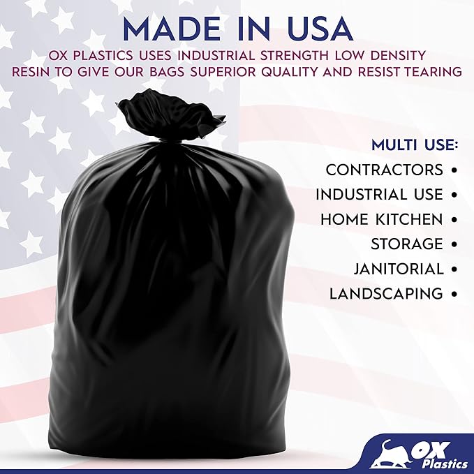 55 Gallon Trash Can Liners Bags - (50 Count) Capacity & 2mil Thick Extra Heavy Duty Strength - Large Garbage, Leak-Proof & Durable, House & Commercial Use Bags Black