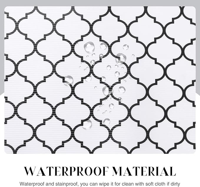 Glotoch Non Slip Shelf Liner 24 Inch Wide, Non Adhesive Drawer Liner, Waterproof Shelf Liners for Kitchen Cabinets/Refrigerator/Wire Shelving/Bathroom/Pantry-Heavy Duty, Durable, White Quatrefoil