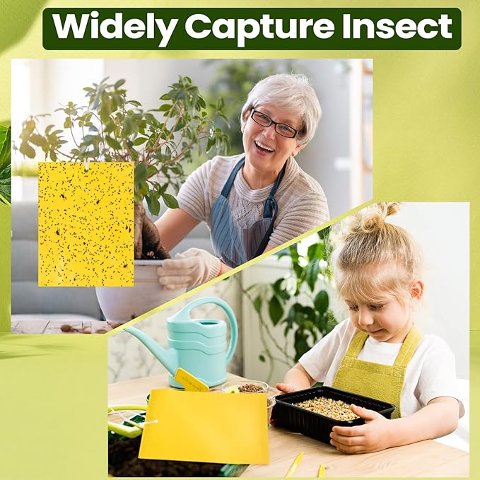 Qualirey 700 Pcs 6x8 Inch Yellow Sticky Traps for Gnats, Dual-Sided Sticky Gnat Traps for Indoor Outdoor, Fly Catcher for Fungus Gnats, Fruit Flies, Whiteflies– Bulk Pack with Twist Ties