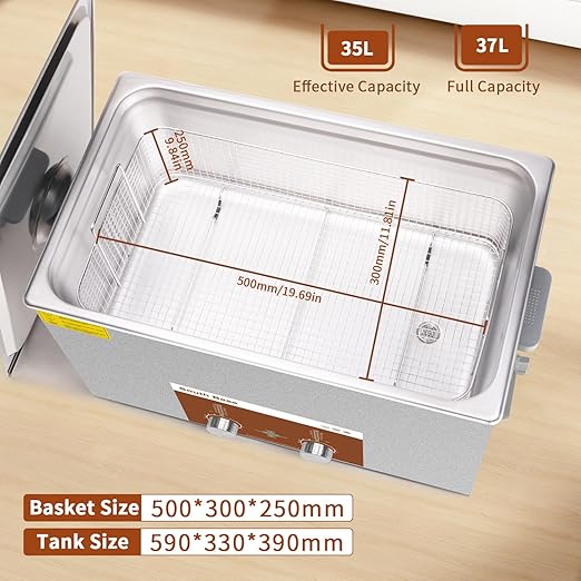 SOUTH BASE Ultrasonic Cleaner,37L 720W Stainless Steel Sonic Cleaner with Cleaning Basket,Timer&Heater,Encoded Ultrasonic Cleaning Machine for Gun,Motorcycle Engine,Carburetor Parts,Chain