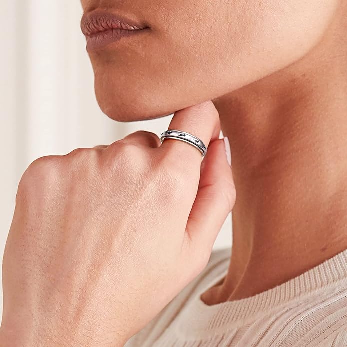 Ladytree Spinner Fidget Anxiety Ring,925 Sterling Silver Stress Relief Worry Ring,Platinum Plated ADHD Autism Jewelry,Birthday Mom Gift for Women