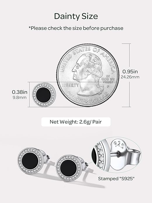 ChicSilver 925 Sterling Silver Viking Rune Natural Black Onyx Stud Earrings For Women Men