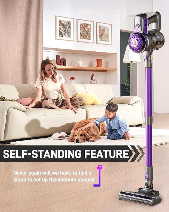 FUNCCUBE Cordless Vacuum Cleaner, Stick Vac Cleaners for Home with Tangle-Resistant,Up to 50 Minutes,Powerful Suction,Rechargeable,Lightweight,Handheld, Versatile for Carpet, Hard Floor, Pet Hair, S2