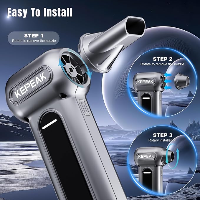 KEPEAK Electric Compressed Air Duster, 130000RPM Cordless Rechargeable Air Duster with Brushless Motor, 4 Gear Adjustable Dust Blower for Computer, Keyboard, Home & Outdoor