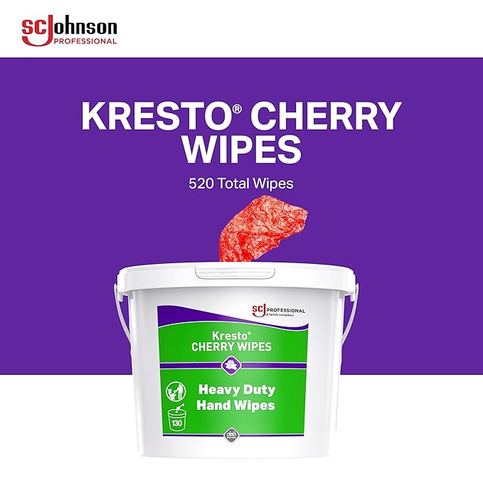 SC Johnson Professional Kresto Cherry Wipes for Heavy Duty Cleaning, 4-Pack of 130-count Buckets, Hand Cleaning Wipes for Mechanics and Other Professional Use