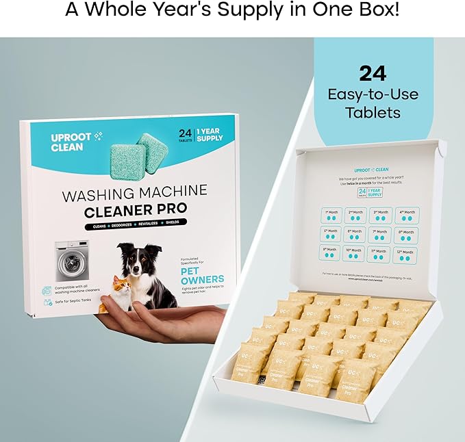 Uproot Clean Washing Machine Cleaner Tablets Pro & Ultra - 48 Pack for a 24 Month Supply. Formulated for Pet Owners. Compatible with HE, Top & Front Load. Easily Removes Residue, Grime, and Odors. Sep