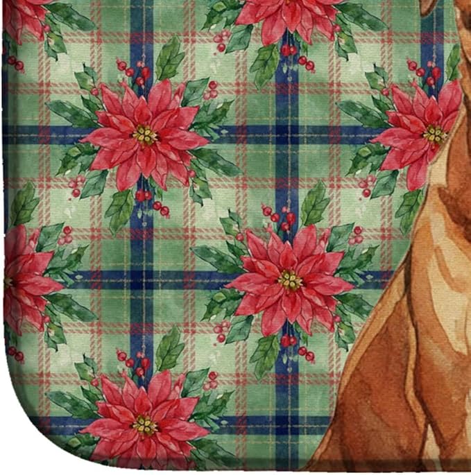 Caroline's Treasures Mahogany Dogue de Bordeaux Christmas PoinsettIas Dish Drying Mat Absorbent Dish Drying Mat Pad for Kitchen Counter Dish Drainer Mat for Countertop, 14 x 21", Multicolor