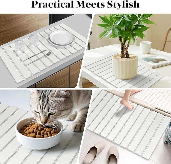 Extra Large Stone Dish Drying Mat for Kitchen Counter, 28"(L)×16"(W) Eco-Friendly Diatomaceous Earth Dish Mats, Fast Dry Absorbent Collapsible Mats for Bottles,Dishes, Match Any Countertop