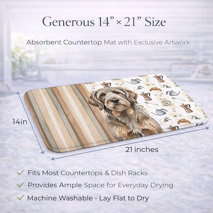 Caroline's Treasures Grizzle and Tan Otterhound Coffee Bar Dish Drying Mat Absorbent Dish Drying Mat Pad for Kitchen Counter Dish Drainer Mat for Countertop, 14 x 21", Multicolor