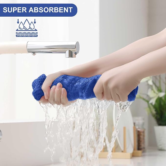 Homaxy 100% Cotton Kitchen Towels and Dishcloths Set, 12 x 12 Inches and 13 x 28 Inches, Set of 10 Bulk Kitchen Towels Set, Ultra Soft Absorbent Dish Cloths for Washing Dishes, Blueberry