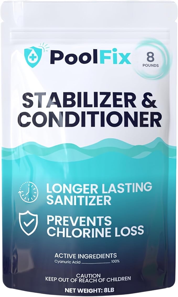 Stabilizer & Conditioner - 8lb Resealable Bag | Cyanuric Acid for Pool Water Balance, Increase Chlorine Efficiency | Long-Lasting Chlorine Stabilizer