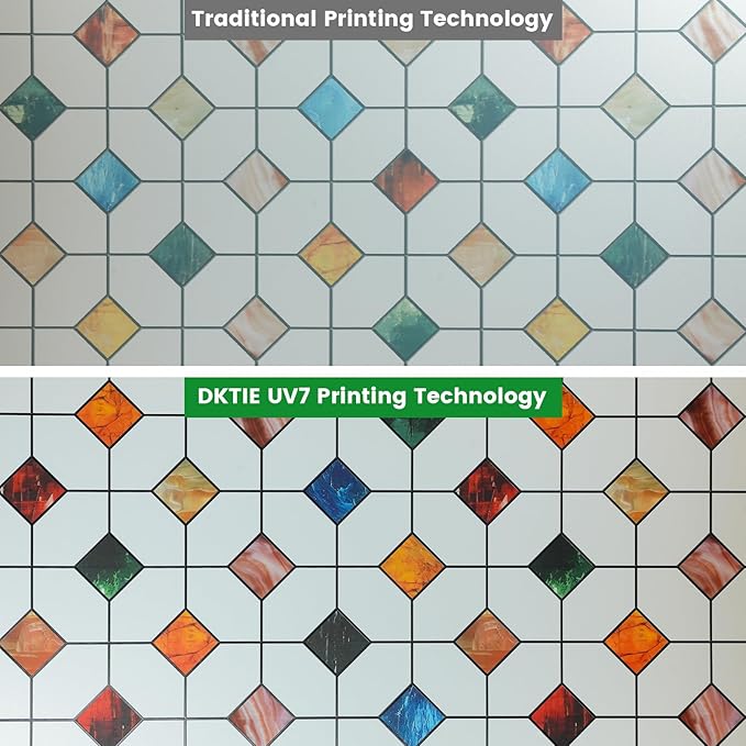 DKTIE Stained Glass Window Film Geometric Patterns, Fine Frosted Window Clings for Glass Windows, Waterproof for Bathroom Window Privacy Film Day and Night (S533, 35.4in X 78.7in)