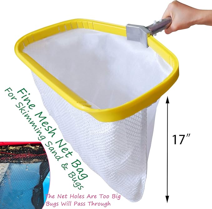 Professional Pool Net, Heavy Duty Skimmer Rake with Aluminum Frame, Fine Mesh Deep Bag Scoop for Cleaning Swimming Pool Leaf Pollen Silt, Pool Rake 19.5 inch