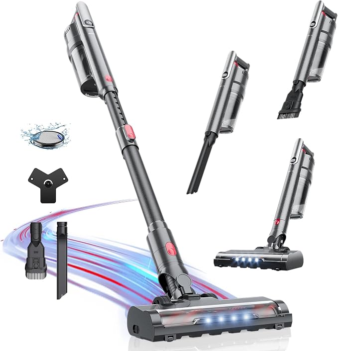 RONEAIR Cordless Vacuum Cleaner, 50KPa Powerful Suction Stick Vacuum Cordless with Anti-Tangle Brush, Lightweight Rechargeable Handheld Vacuum for Hardwood Floor Carpet Car Home