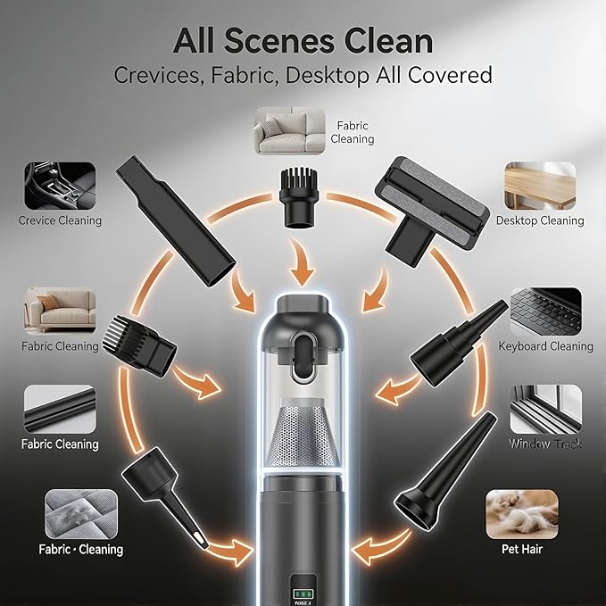 17000Pa Cordless Handheld Vacuum Cleaner, AI Brushless Motor with HD Display, One-Touch Dust Emptying, Lightweight for Home & Car Cleaning, Long Battery Life