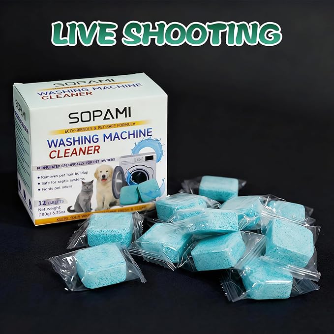 SOPAMI Washing Machine Cleaner Tablets 12-Pack and 12pcs Floor Cleaning Solution Tablet Deep Cleans
