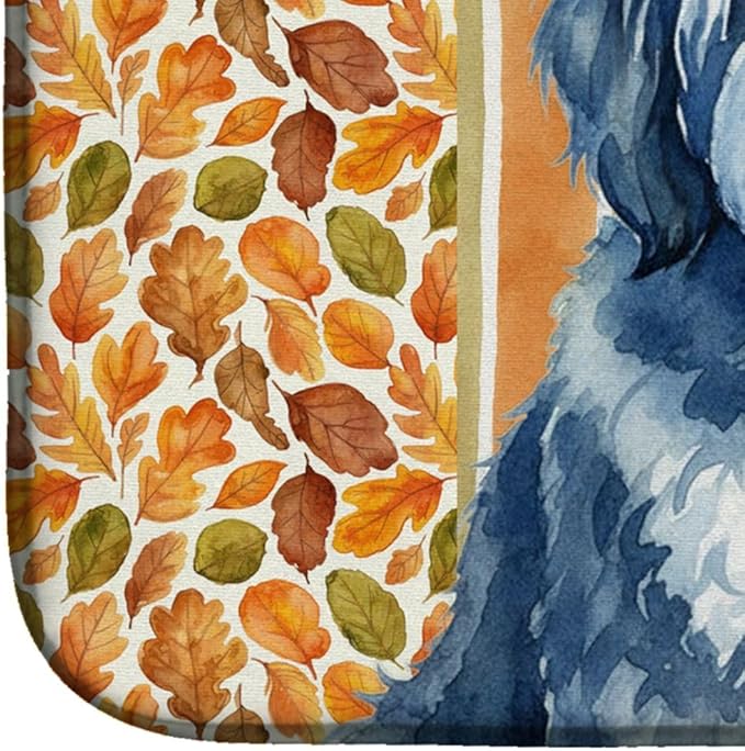 Caroline's Treasures Blue and White Old English Sheepdog Heirloom Fall Dish Drying Mat Absorbent Dish Drying Mat Pad for Kitchen Counter Dish Drainer Mat for Countertop, 14 x 21", Multicolor