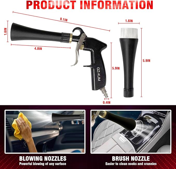 High Pressure Car Interior Spraying Washing Gun with 2 Set Nozzle Sprayer Connector Air Pulse Car Washing Equipment Tool (Upgrade-Dust blow gun)