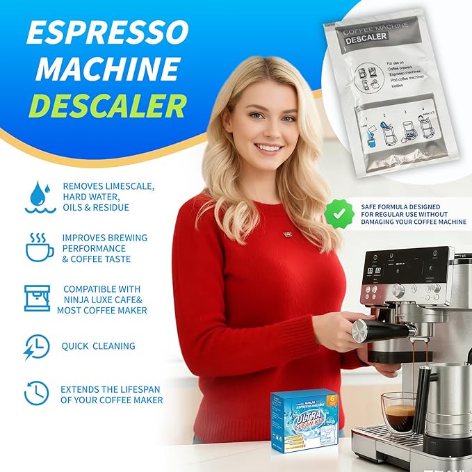 Espresso Cleaning Supply Kit for Ninja Luxe Cafe, 6 Month Supply, Descale Packets, Cleaning Tablets, Water Filters,Disc,Espresso & Coffee Machine ES501 ES601 ES701 Cleaner