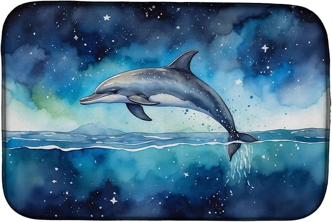 Caroline's Treasures Dolphin in a Starry Sea Dish Drying Mat Absorbent Dish Drying Mat Pad for Kitchen Counter Dish Drainer Mat for Countertop, 14 x 21", Multicolor