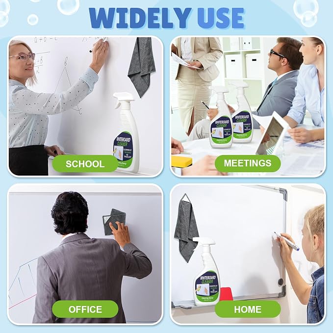 Fuyoooo 8 Pcs Whiteboard Cleaner Set 4 17 fl oz Dry Erase Board Liquid Cleaner with 4 Cloths White Board Cleaning Spray for Classroom Chalkboard Home Office (Grey)