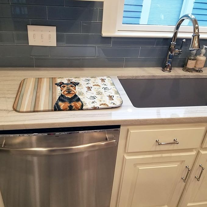 Caroline's Treasures Airedale Terrier Coffee Bar Dish Drying Mat Absorbent Dish Drying Mat Pad for Kitchen Counter Dish Drainer Mat for Countertop, 14 x 21", Multicolor