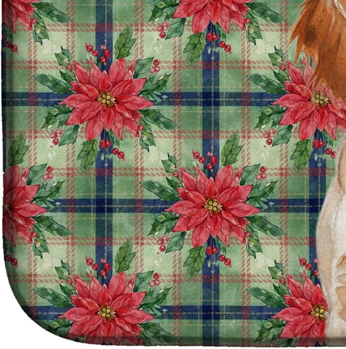 Caroline's Treasures Orange Belton English Setter Christmas PoinsettIas Dish Drying Mat Absorbent Dish Drying Mat Pad for Kitchen Counter Dish Drainer Mat for Countertop, 14 x 21", Multicolor