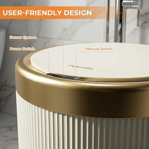 Pukomc Automatic Motion Sensor Trash Can with Lid, 3.5 Gallon Touchless Trash Bin, White Plastic Wastebasket,Smart Garbage Can for Bedroom, Office, Dorm