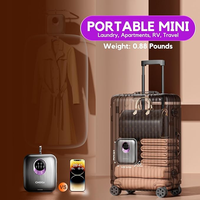 Portable Clothes Dryer, Mini Portable Dryer for Clothes, 50 Min/Items Normal Time, Time Setting, Micron-Level Deep Clean, Low Noise, Portable Dryers for Laundry, Apartments, RV, Travel (Grey)