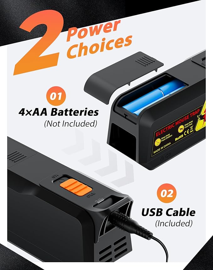 2 Pack Electric Mouse Trap Zapper with Powerful Voltage, Effective Electronic Mouse Traps Indoor for Home, No-Touch Disposal, Reusable Small Mice Catcher for Kitchen, Living Room and More