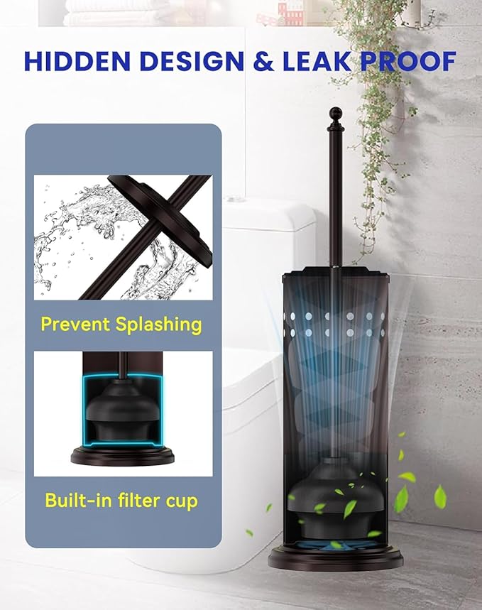 DOWRY Anti-Hand Off Toilet Plunger with Holder for Bathroom,Powerful Efficient Force Suction Cup,Heavy Duty, Deep Cleaning Bronze