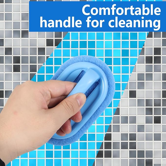 4 Pack Hand Held Pool Scrub Brush - Heavy Duty Pool Cleaning Scrubbing Sponge Pad - Thick Durable Foam for Swimming Pools Spa Bathtub Tile Cleaner with Comfort Grip Handle