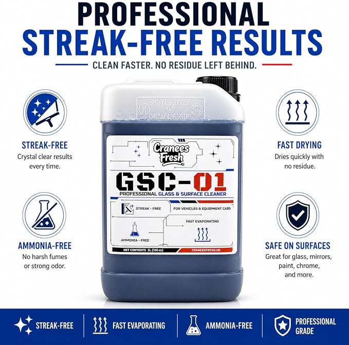 GSC-01 Professional Glass & Surface Cleaner, Streak-Free, Ammonia-Free, Liquid, for Windows, Mirrors & Auto Glass, 100 oz | Bulk Jug