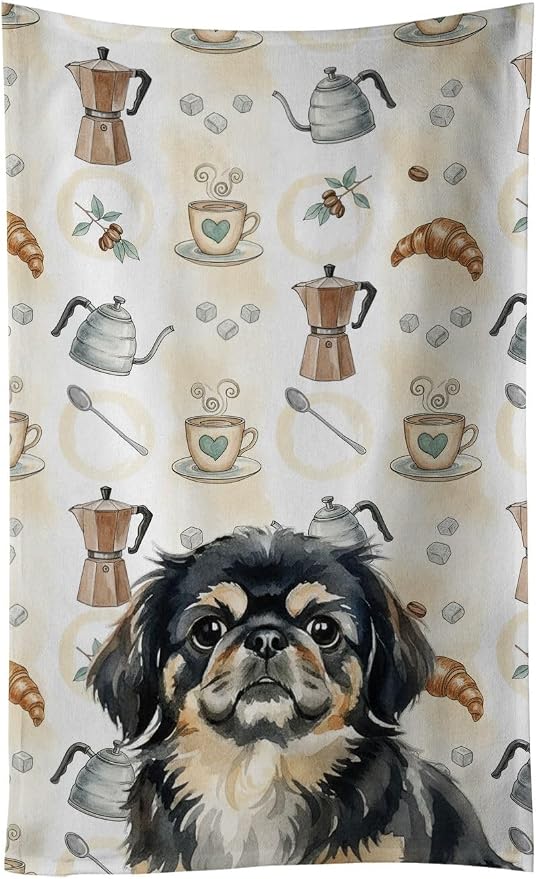 Caroline's Treasures Black and Tan Pekingese Coffee Bar Kitchen Towel Velour Plush Front and Cotton Loop Back Machine Washable