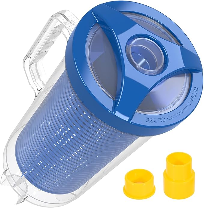 POOLAZA Pool Leaf Canister for Pool Vacuum, Professional Pool Leaf Catcher for Pool Vacuum with Large Plastic Mesh Basket & Mesh Bag, Inline Pool Vacuum Filter Attachment Fits 1-1/2” Pool Vacuum Hose