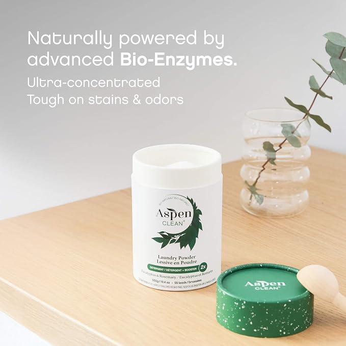 AspenClean | Laundry Powder + Booster 2-in-1 | Eucalyptus | | 55 Loads | Hyper Concentrated | Stain & Odor Removal Enzyme Booster | Non - Toxic | 100% Natural | EWG Verified