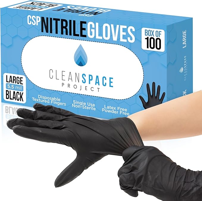 CLEAN SPACE PROJECT Black Nitrile Cooking Gloves, Heavy Duty 5.5 Mil, Disposable Food Grade, Latex Free Powder Free