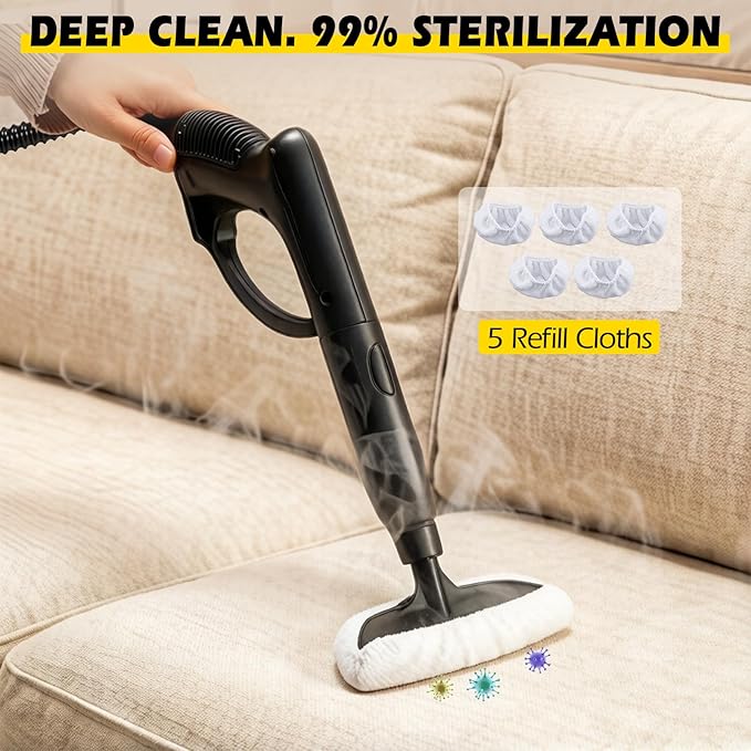 1500W Steam Cleaner 36-Piece All-in-One Attachments Kit, 99% Sanitization, 22ft Reach, 360° Rotating Brush for Home/Car/Tile/Grout/Wallpaper Removal, Chemical-Free Cleaning (35 in 1)