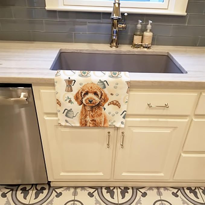 Caroline's Treasures Miniature Apricot Poodle Coffee Bar Kitchen Towel Velour Plush Front and Cotton Loop Back Machine Washable