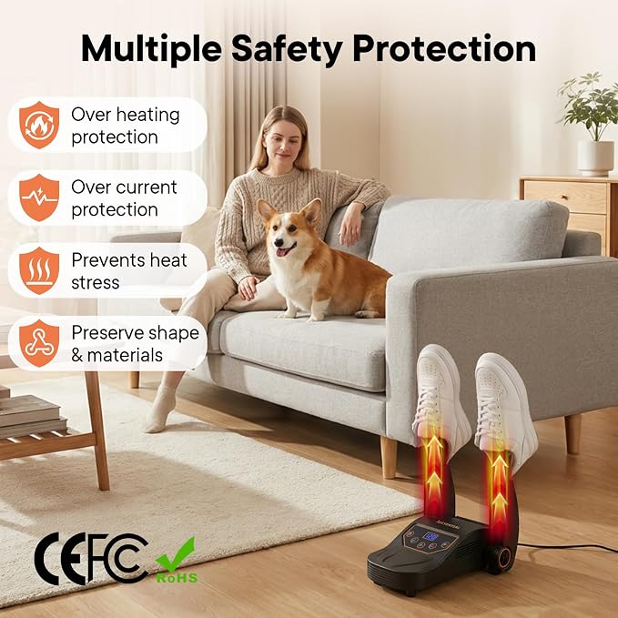 Electric Shoe Dryer, Boot Dryer with Heat Blower, Folding Retractable Dry Rack, Auto-Off Timer, Portable Dryers for Ski Boots, Sneakers, Socks, Gloves, Odor Eliminating