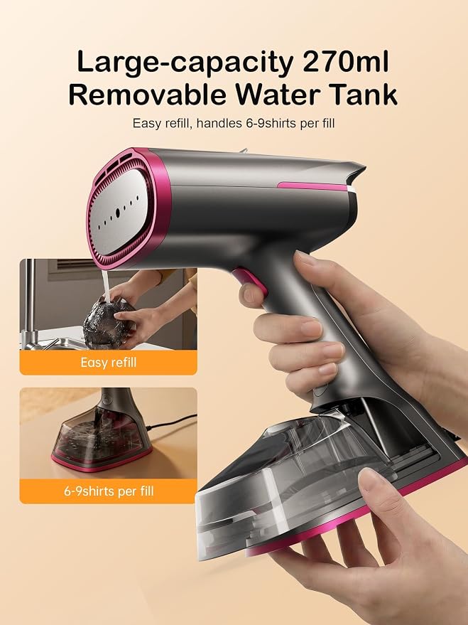 DRFLASH Vacuum Steamer for Clothes,2-in-1 Suction Handheld Steamer,270 Tank | 6000Pa Powerful Suction, 3 Modes with LED Display, Fabric Wrinkle Remover, Portable for Travel and Home, 110-120V
