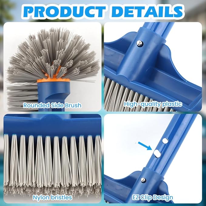 Swimming Pool Cleaning Kit, 12.6 Pool Brush Head, Semi-deep Skimmer Net & Adjustable 76-inch Pole, for Inground & Above Ground Swimming Pools, Removes Debris
